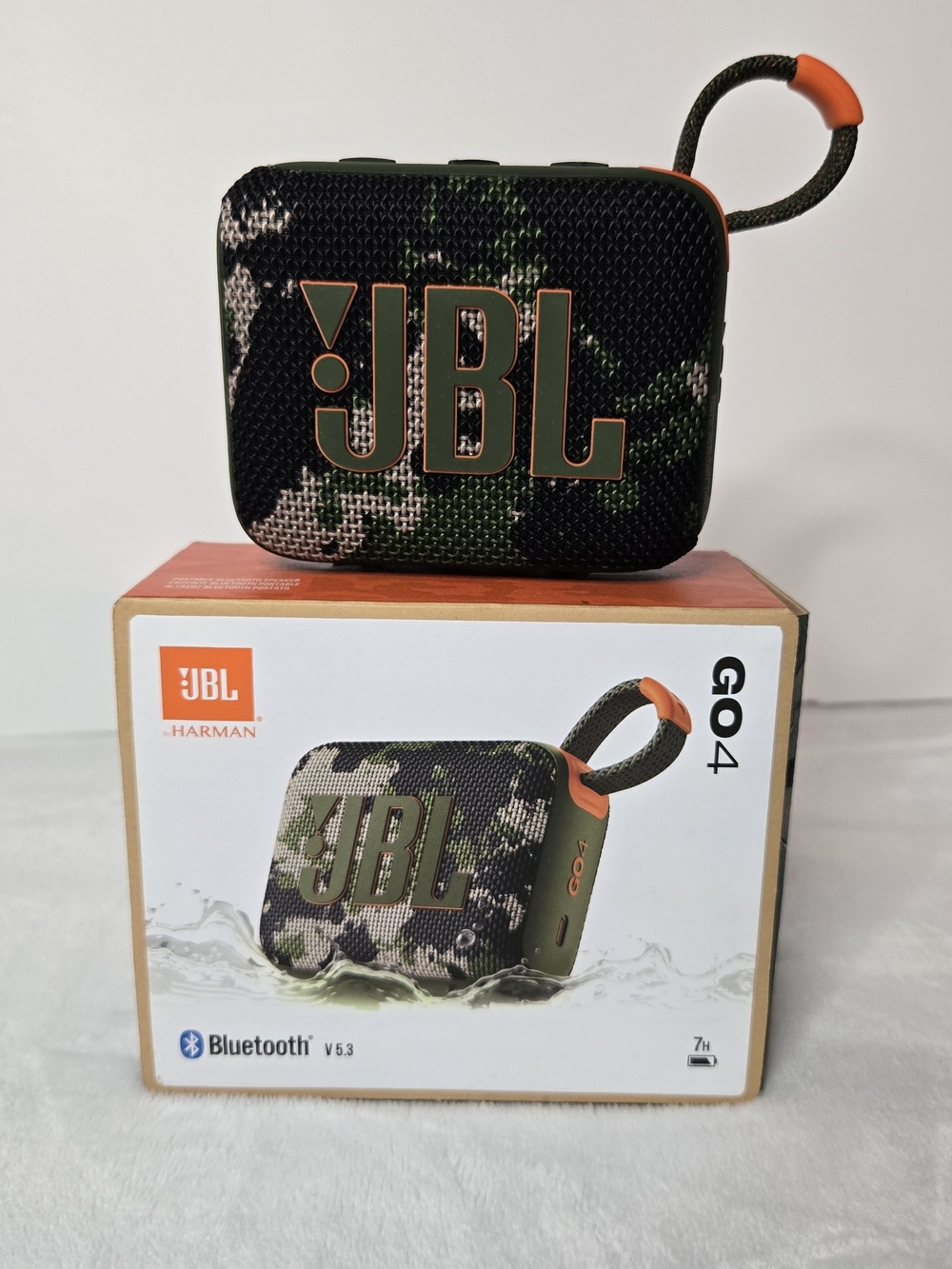 JBL GO 4 Portable Bluetooth Speaker — Green Camo with Orange Trim